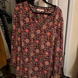 LOFT Black and Pink Floral Blouse
